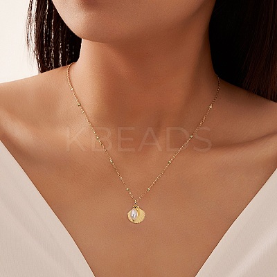 Summer Beach 925 Sterling Silver with Rice Natural Freshwater Pearl Shell Shaped Pendant Necklaces for Women NJEW-M097-01G-1