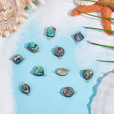 10Pcs 5 Styles Natural Abalone Shell/Paua Shell Connector Charms PALLOY-WH00011-1