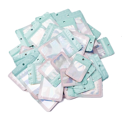 50Pcs 5 Styles Rectangle Glitter Holographic PVC Resealable Packaging Bags ABAG-FP0001-06A-1