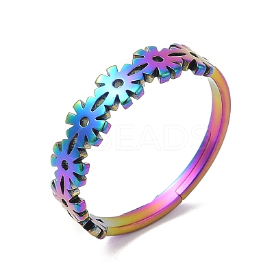 Ion Plating(IP) 304 Stainless Steel Flower Adjustable Ring for Women RJEW-M149-37RC-1