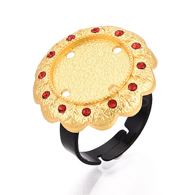 Adjustable Flower Alloy & Iron Rhinestone Bezel Cup Ring Base with Rotatable Tray MAK-T012-03G-1