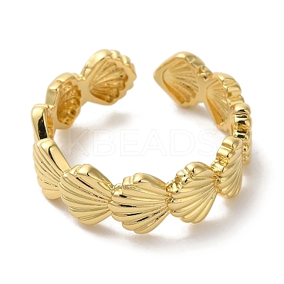 Shell Shape Rack Plating Brass Open Cuff Finger Rings for Women RJEW-L123-004G-1