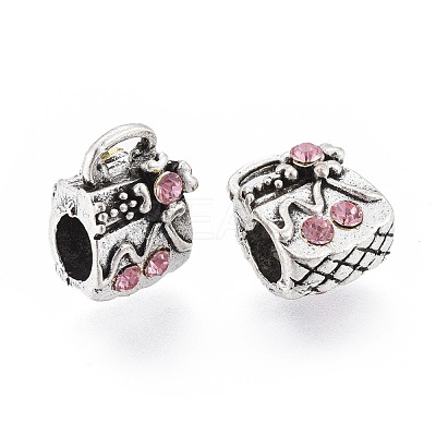 Antique Silver Tone Alloy Rhinestone European Beads RB-J558-08AS-C-1