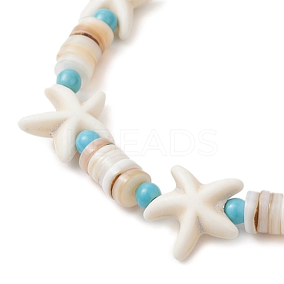 3Pcs Synthetic Turquoise & Natural Freshwater Shell Beads Stretch Bracelets for Women BJEW-JB12021-1