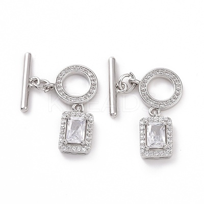 Brass Pave Clear Cubic Zirconia Toggle Clasps KK-E068-VC184-1