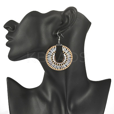 Glass Seed Braided Flat Round Dangle Earrings EJEW-MZ00062-01-1