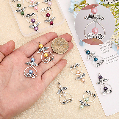 12Pcs 12 Color Glass Pearl Beaded Pendants PALLOY-AB00007-1