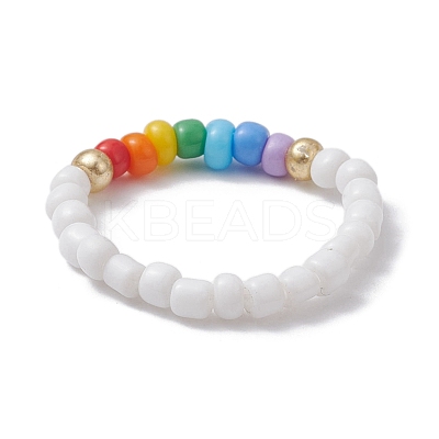 Glass Seed Beaded Stretch Rings for Women RJEW-JR00657-1