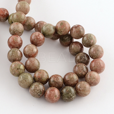 Natural Unakite Gemstone Round Bead Strands G-R289-8mm-1