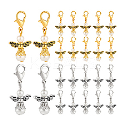 40Pcs 2 Colors Glass Pearl & Alloy Angel Pendant Decorations HJEW-PH02265-1