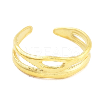 Real 18K Gold Plated 304 Stainless Steel Open Cuff Rings for Women RJEW-B061-01G-05-1