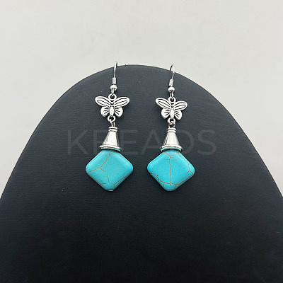 Rhombus Synthetic Turquoise & Alloy Dangle Earrings WG2299-4-1