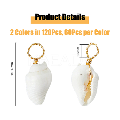120Pcs 2 Colors Natural Trumpet Shell Pendants PALLOY-AB00236-1