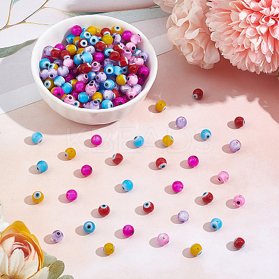 240Pcs 6 Colors Handmade Evil Eye Lampwork Round Bead LAMP-NB0001-76A-1