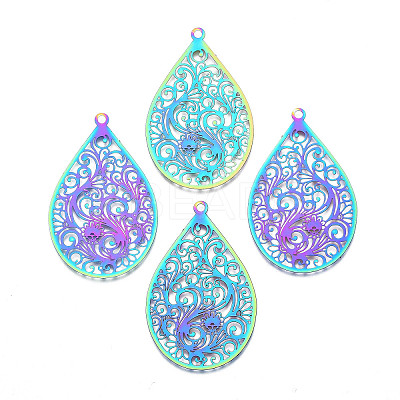 Ion Plating(IP) 201 Stainless Steel Filigree Pendants X-STAS-T057-57-1