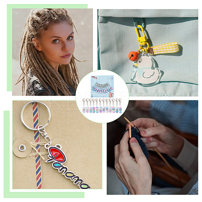 12Pcs Round Rainbow ABS Plastic Imitation Pearl Pendant Stitch Markers HJEW-NB00013-1