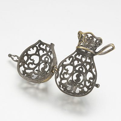 Brass Cage Pendants X-KK-D528-01AB-1