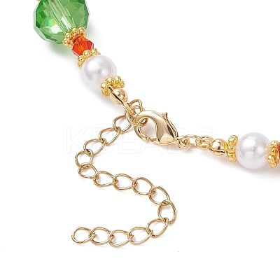 Christmas Theme Faceted Rondelle Glass & White Round ABS Plastic Imitation Pearl Beaded Necklaces for Women NJEW-JN05464-02-1
