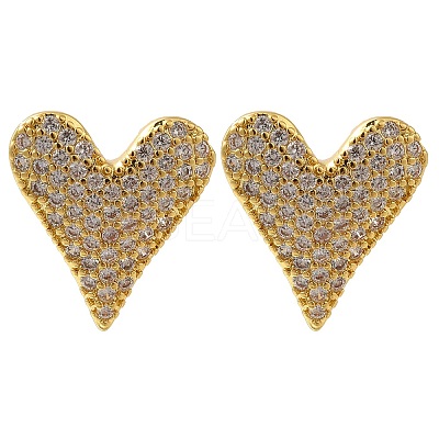 Rack Plating Heart Brass Pave Clear Cubic Zirconia Stud Earrings EJEW-I310-03G-1