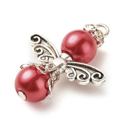 Baking Paint Pearlized Glass Pearl Pendants PALLOY-JF01576-1