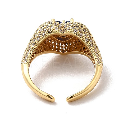 Cubic Zirconia Heart Open Cuff Ring RJEW-C041-04-1