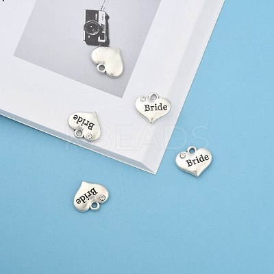 Wedding Theme Antique Silver Tone Tibetan Style Heart with Bride Rhinestone Charms TIBEP-N005-12E-1