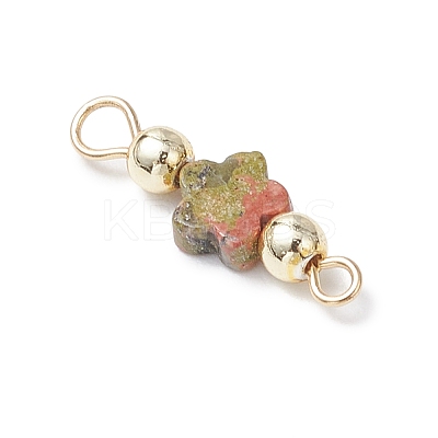 7Pcs 7 Styles Natural Picture Jaspe & Blue Spot Jasper & Dalmatian Jasper & Unakite & Green Strawberry Quartz & Red Jasper & Opalite Flower Connector Charms PALLOY-JF03787-1