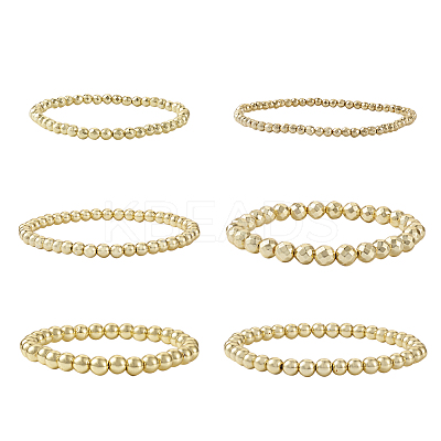 6Pcs 6 Style Synthetic Hematite Round Beaded Stretch Bracelets Set BJEW-SW0001-01-1