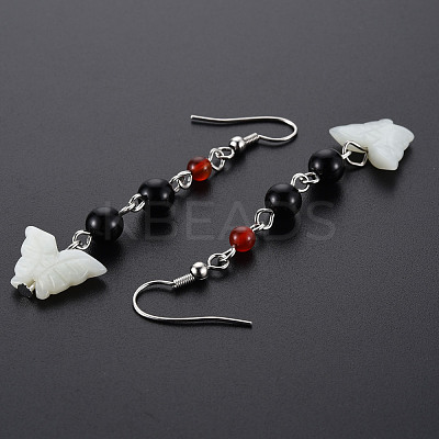 Butterfly Natural New Jade Dangle Earrings for Girl Women EJEW-S212-001-1