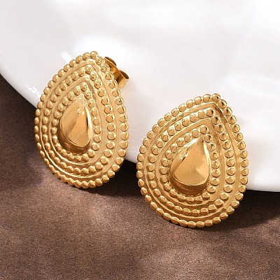 304 Stainless Steel Teardrop Stud Earrings EJEW-I320-11G-1