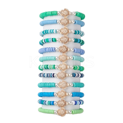 12Pcs 12 Style Synthetic Turquoise Tortoise Stretch Bracelets Set BJEW-JB10097-1