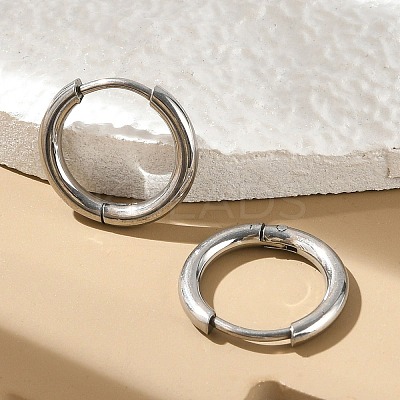 Tarnish Resistant 202 Stainless Steel Huggie Hoop Earrings EJEW-F111A-14mm-P-1