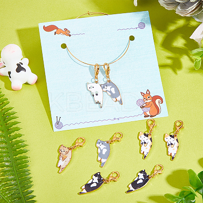8Pcs 8 Style Alloy Enamel Cat Pendants Decoration HJEW-NB0001-50-1