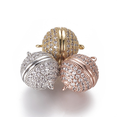 Brass Micro Pave Cubic Zirconia Magnetic Clasps with Loops ZIRC-L082-E-01-1