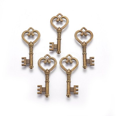Tibetan Style Alloy Key Pendants TIBEP-3277-AB-NR-1
