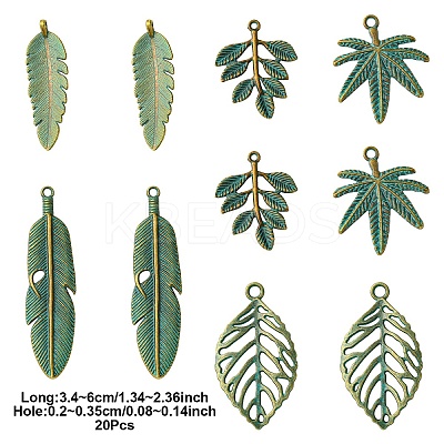 20Pcs 5 Styles Tibetan Style Zinc Alloy Leaf Pendants FIND-YW0007-05-1