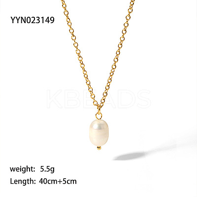 Elegant Natural Freshwater Pearl Rice Pendant Necklaces with 304 Stainless Steel Chain for Women TC0594-5-1