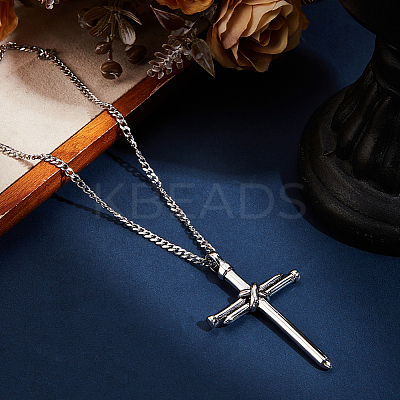 DIY 304 Stainless Steel Nail Cross Pendant Necklace Making Kits DIY-BBC0002-32P-1
