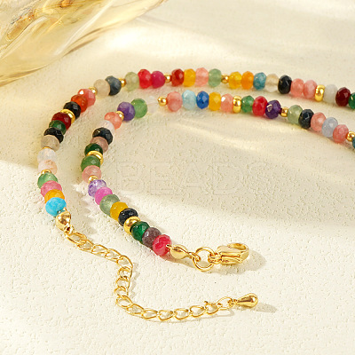 Multicolor Faceted Rondelle Natural Stone & Glass Beaded Necklaces for Women AU7515-1
