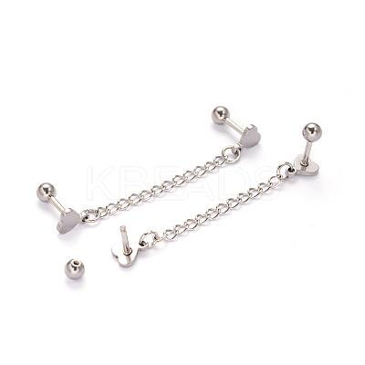 Tarnish Resistant 304 Stainless Steel heart Barbell Cartilage Earrings EJEW-I196-15B-1