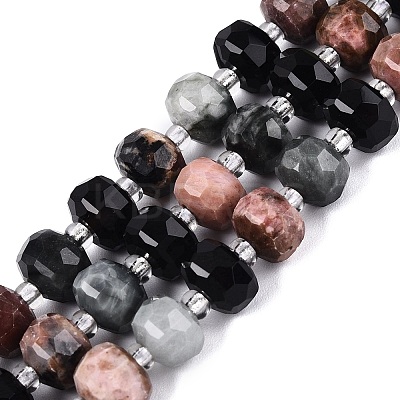 Natural Rhodonite & Eagle Eye & Obsidian Beads Strands G-Q614-03A-02-1