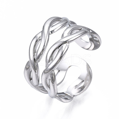 Non-Tarnish 304 Stainless Steel Twist Wrap Open Cuff Ring RJEW-T023-06P-1