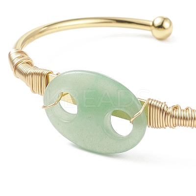 Natural Green Aventurine Coffee Bean Open Cuff Bangle BJEW-G660-01G-11-1