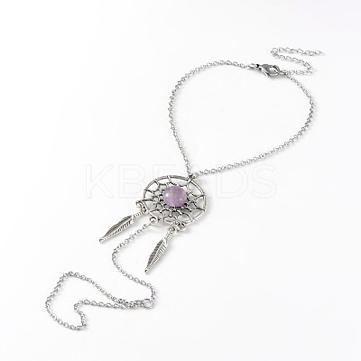 Woven Net/Web with Feather 316 Surgical Stainless Steel Anklets AJEW-AN00135-1