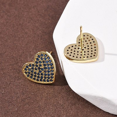 Heart Brass Micro Pave Cubic Zirconia Stud Earrings EJEW-H178-01G-02-1