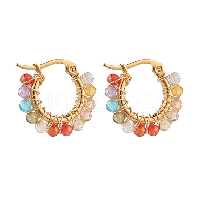 Cubic Zirconia Round Beads Braided Hoop Earrings EJEW-JE04868-1