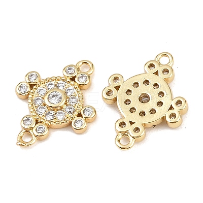 Brass Pave Clear Cubic Zirconia Cross Connector Charms KK-L251-10G-1