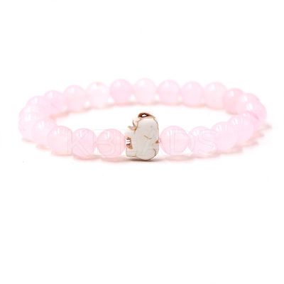 Natural Rose Quartz & Synthetic Turquoise Beads Stretch Bracelets for Men Women QO0012-3-1