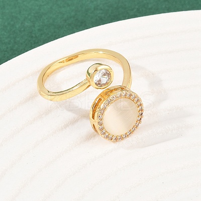 Rotatable Brass Micro Pave Cubic Zirconia Open Rings for Women RJEW-K305-01G-1