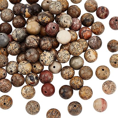 2 Strands Round Natural Dendritic Jasper Beads Strands G-OC0004-31-1